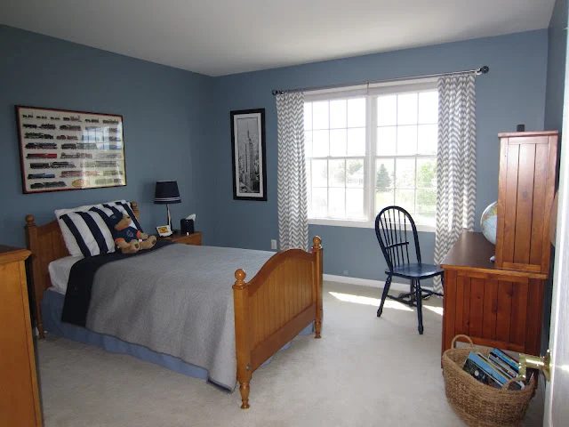 Blue Boys Bedroom Makeover With Chevron Curtains