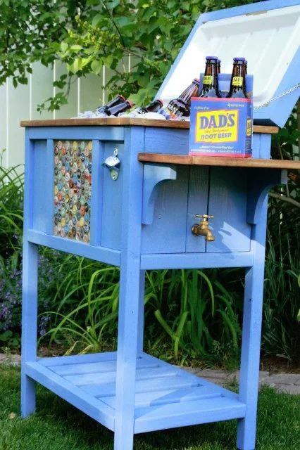Handmade cooler stand with drain and bottle opener, Birds and Soap