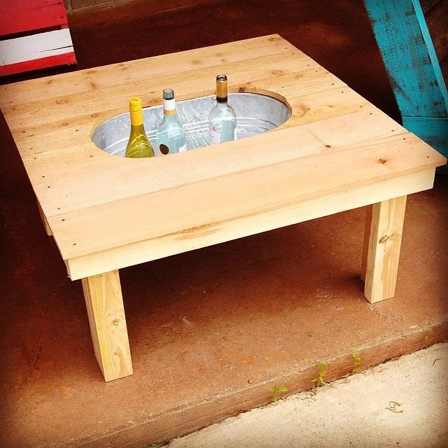 direct outdoor coffee table with drink cooler, by @rustic_customs