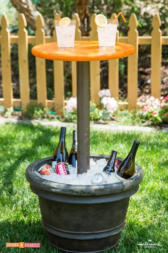 handmade cooler table from a planter