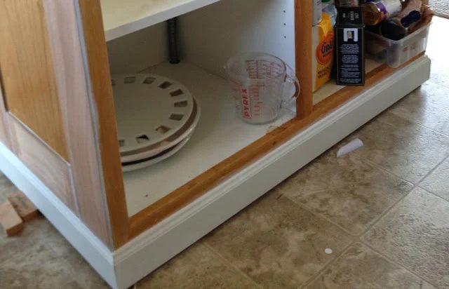 install baseboard molding on a kitchen island, featured on Bekob
