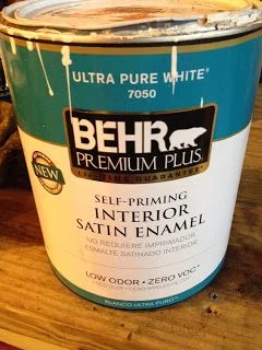 white Behr paint for the kitchen island makeover, featured on Bekob