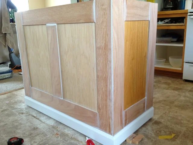 caulking board and batten on the kitchen island, featured on Bekob