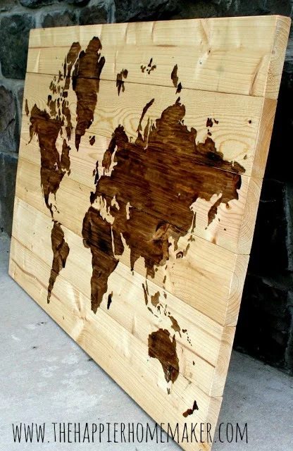 Handmade Wall Decor options: extra large wood wall map art (The Happier Homemaker)