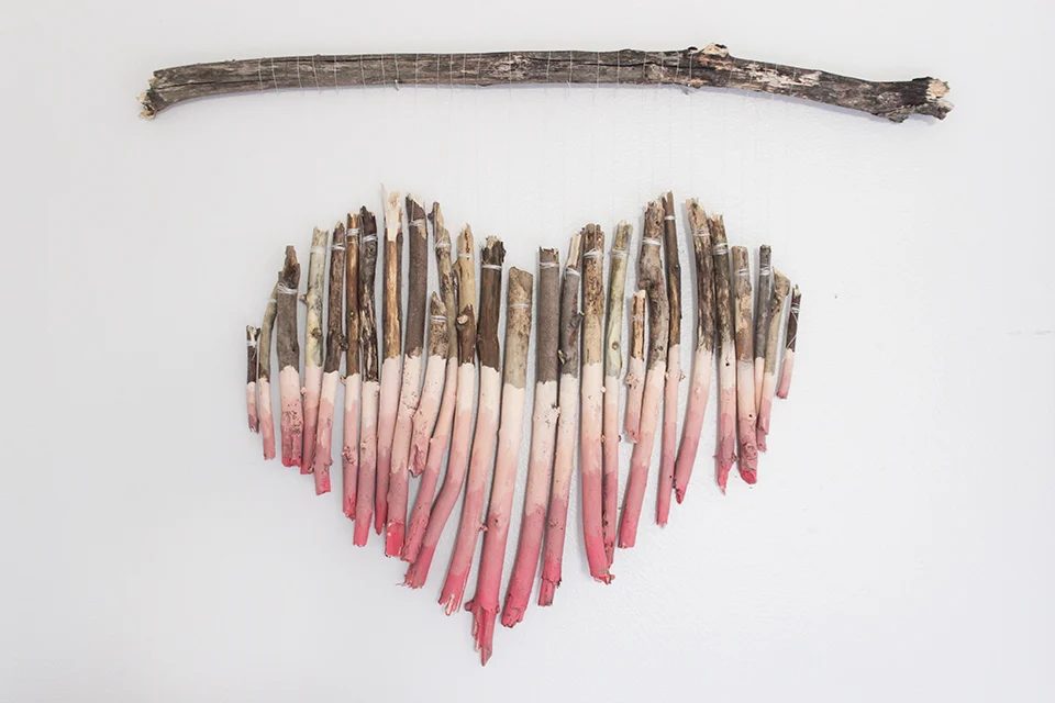 Diy Large Wall Art, Driftwood Stick Branch Heart Wall Art Painted, Shades Of Blue Interiors