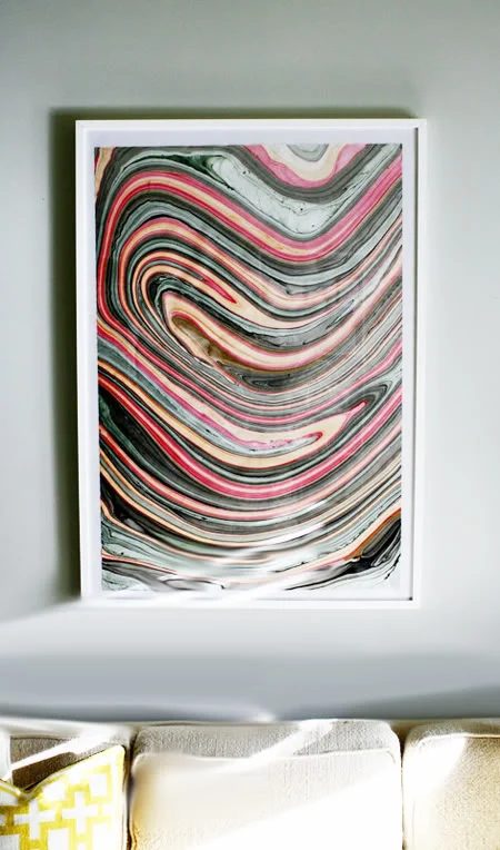 modest-cost friendly large wall art by framing wrapping paper (Little Green Notebook)