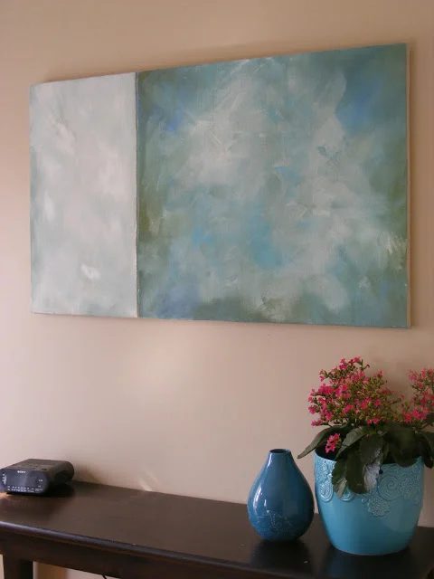 Large Wall Decor option: handmade canvas and large abstract art (Imperfect Homemaking)