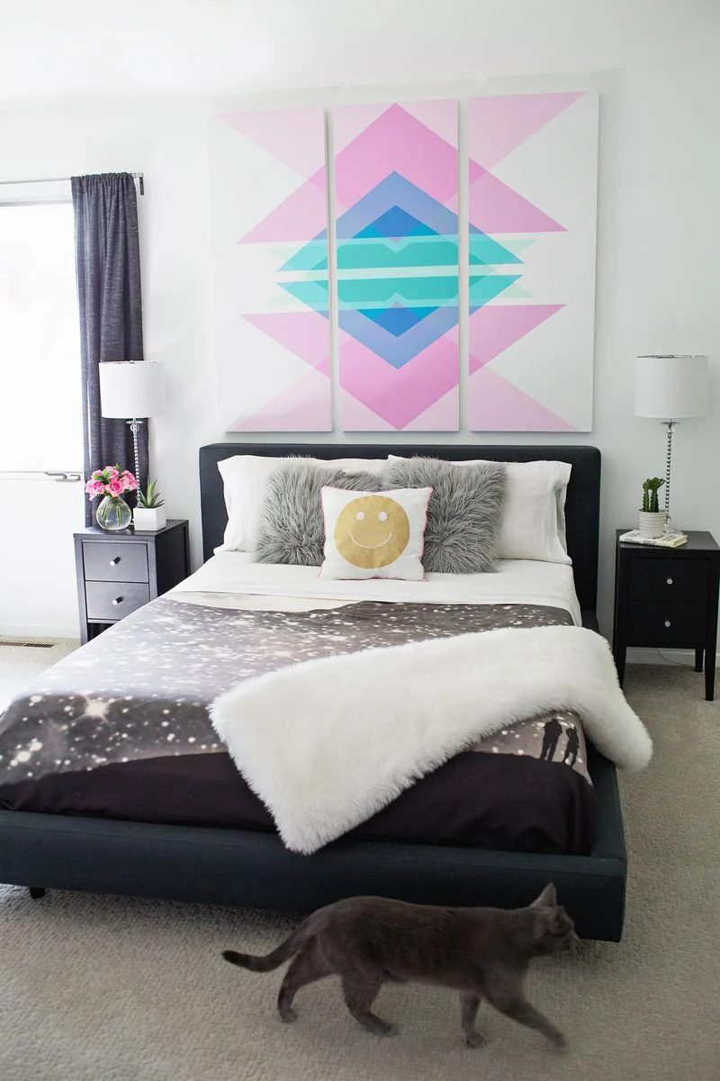 Large Handmade Wall Decor: handmade geometry triptych art (A striking Mess)
