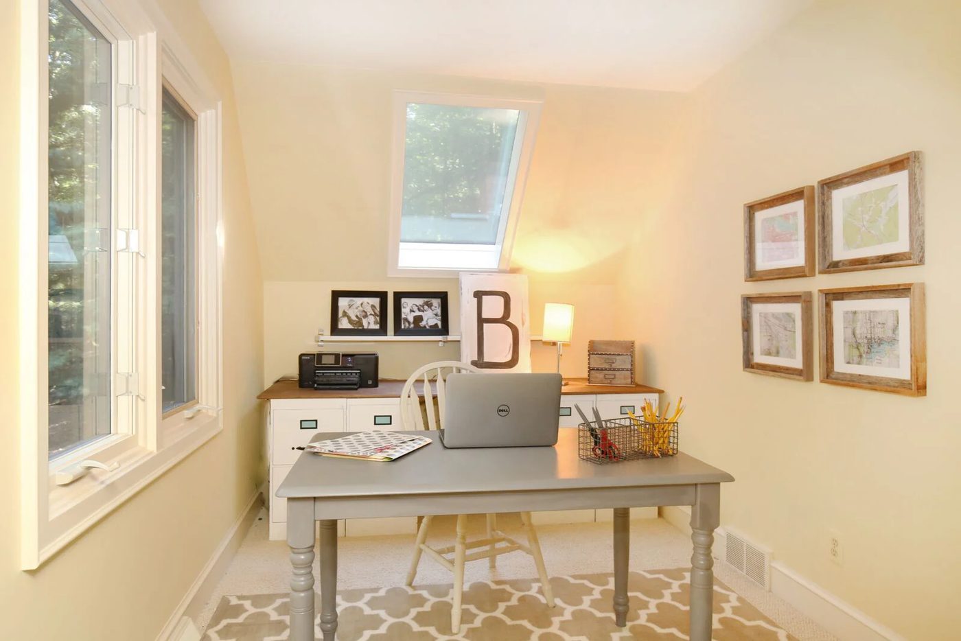 Small home office makeover with file cabinet desk (4)