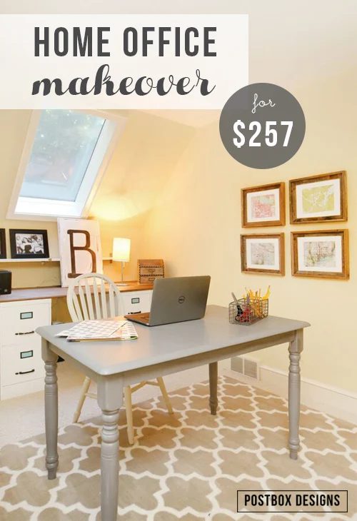 Small home office makeover with file cabinet desk. This office was decorated from scratch on a $250 modest-cost!