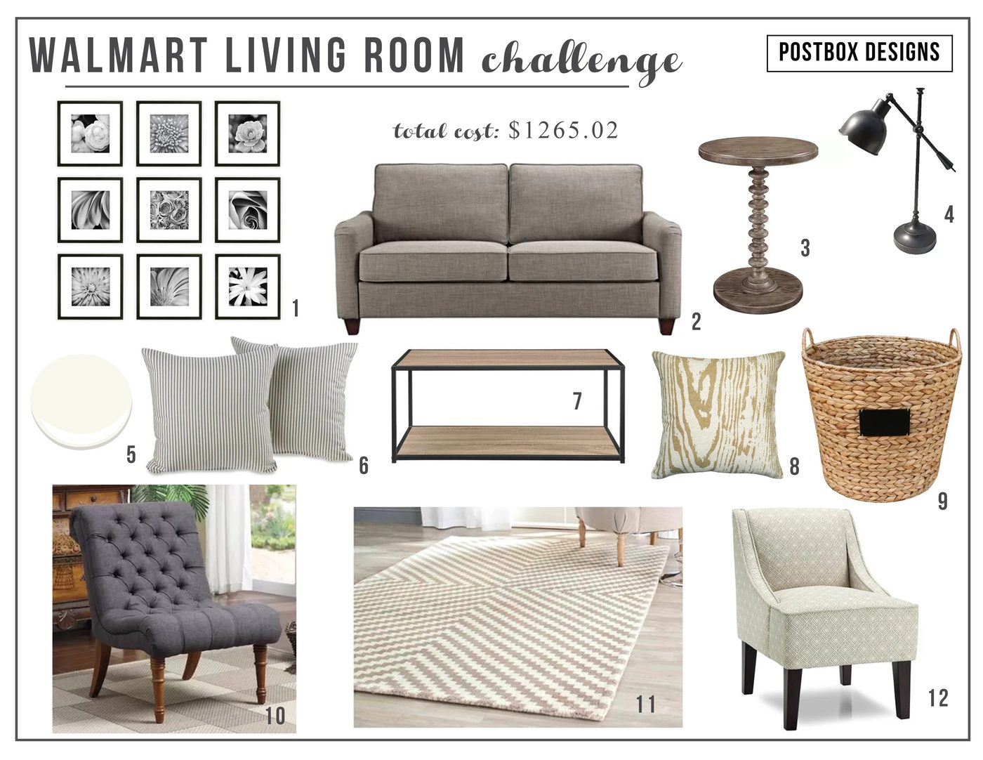 Walmart living room mood board Postbox Designs