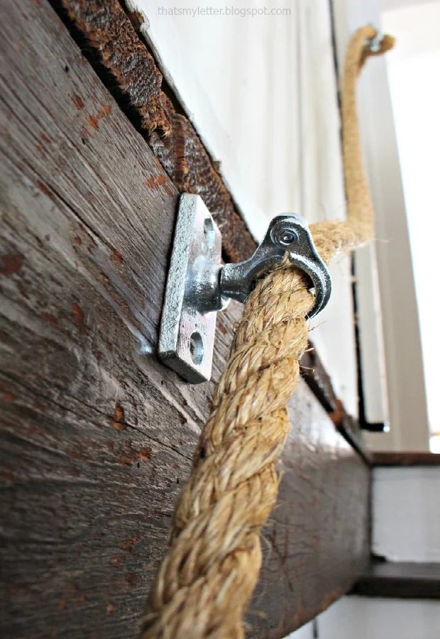 stair makeover with rope handrail That's My Letter