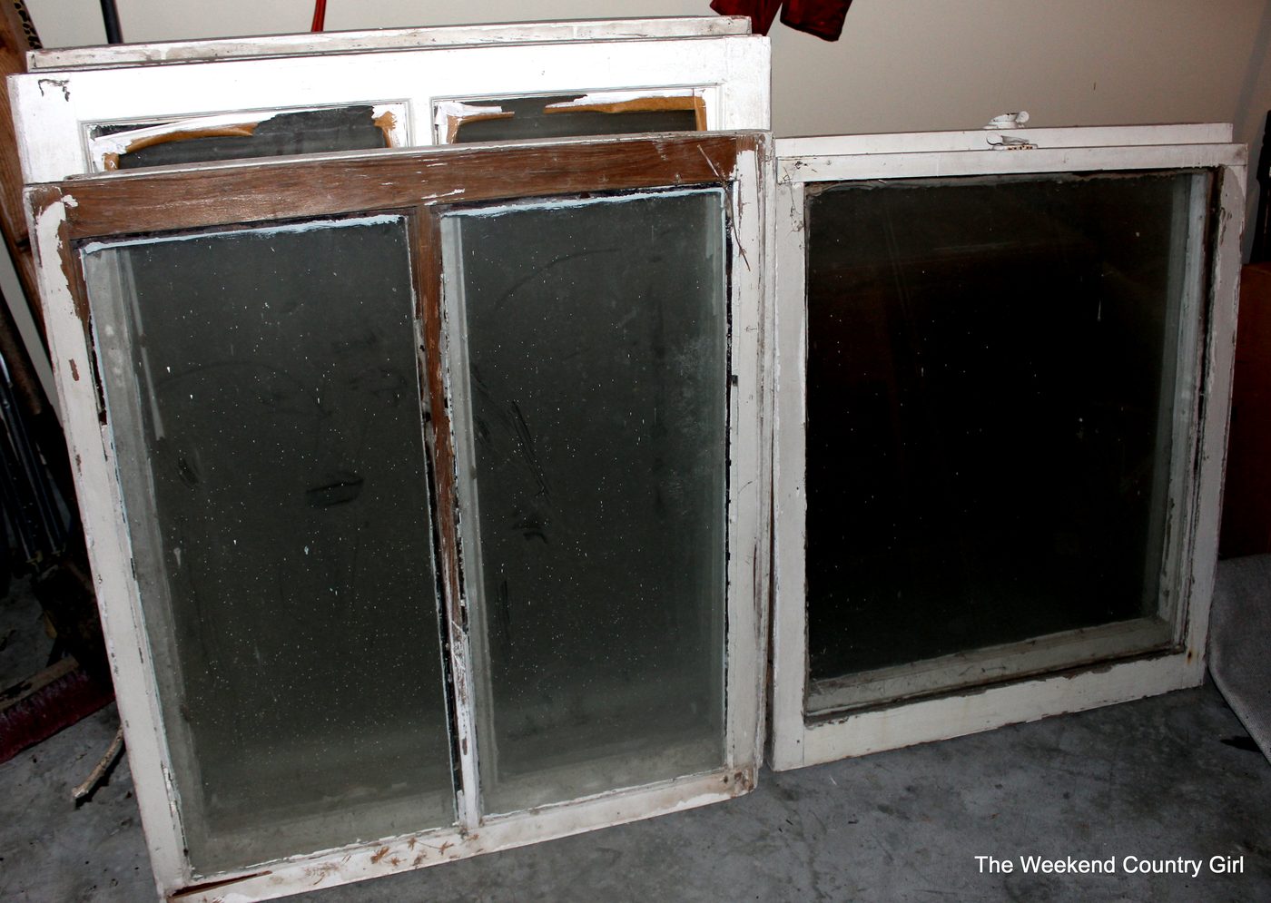 2 Reclaimed windows refashioned into buffet with display case, The Weekend Country Girl featured on @Bekob