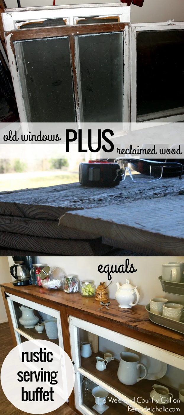 Turn old windows and some reclaimed wood into a great rustic serving buffet or console table @Bekob