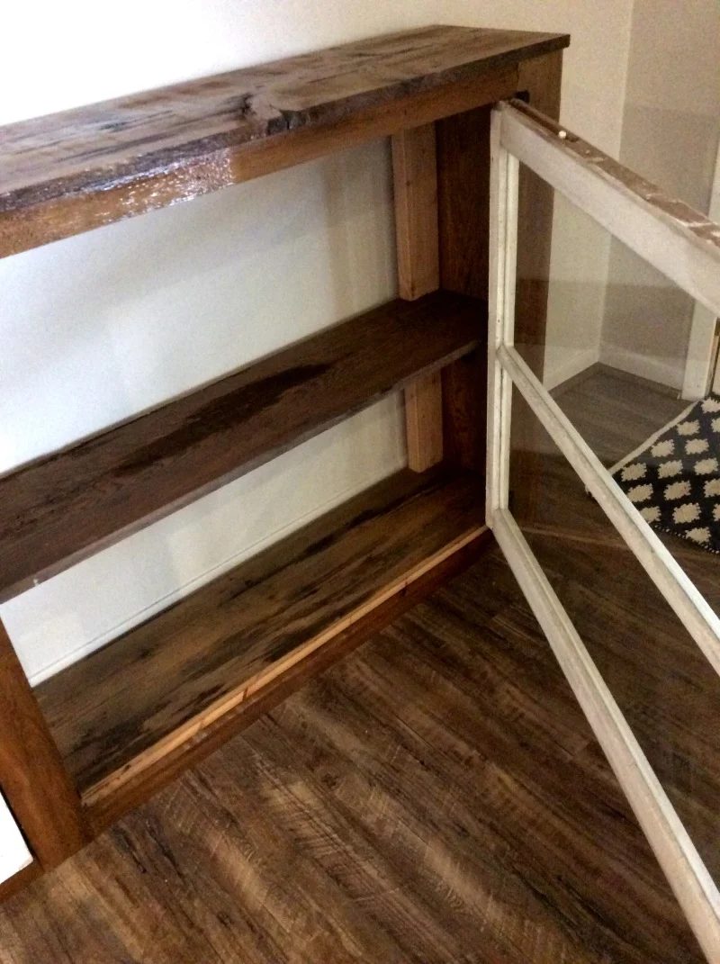 8 Console table with storage Handmade from reclaimed wood and windows, The Weekend Country Girl featured on @Bekob