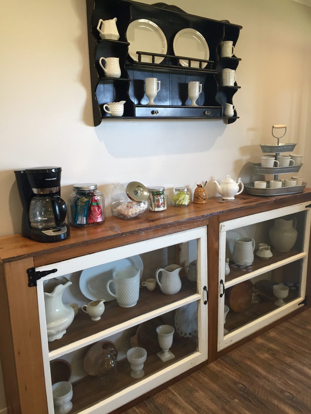Give your home some organized homey charm with this Handmade buffet from old windows (and reclaimed wood!) which is just right for a coffee bar or console. walkthrough on @Bekob.
