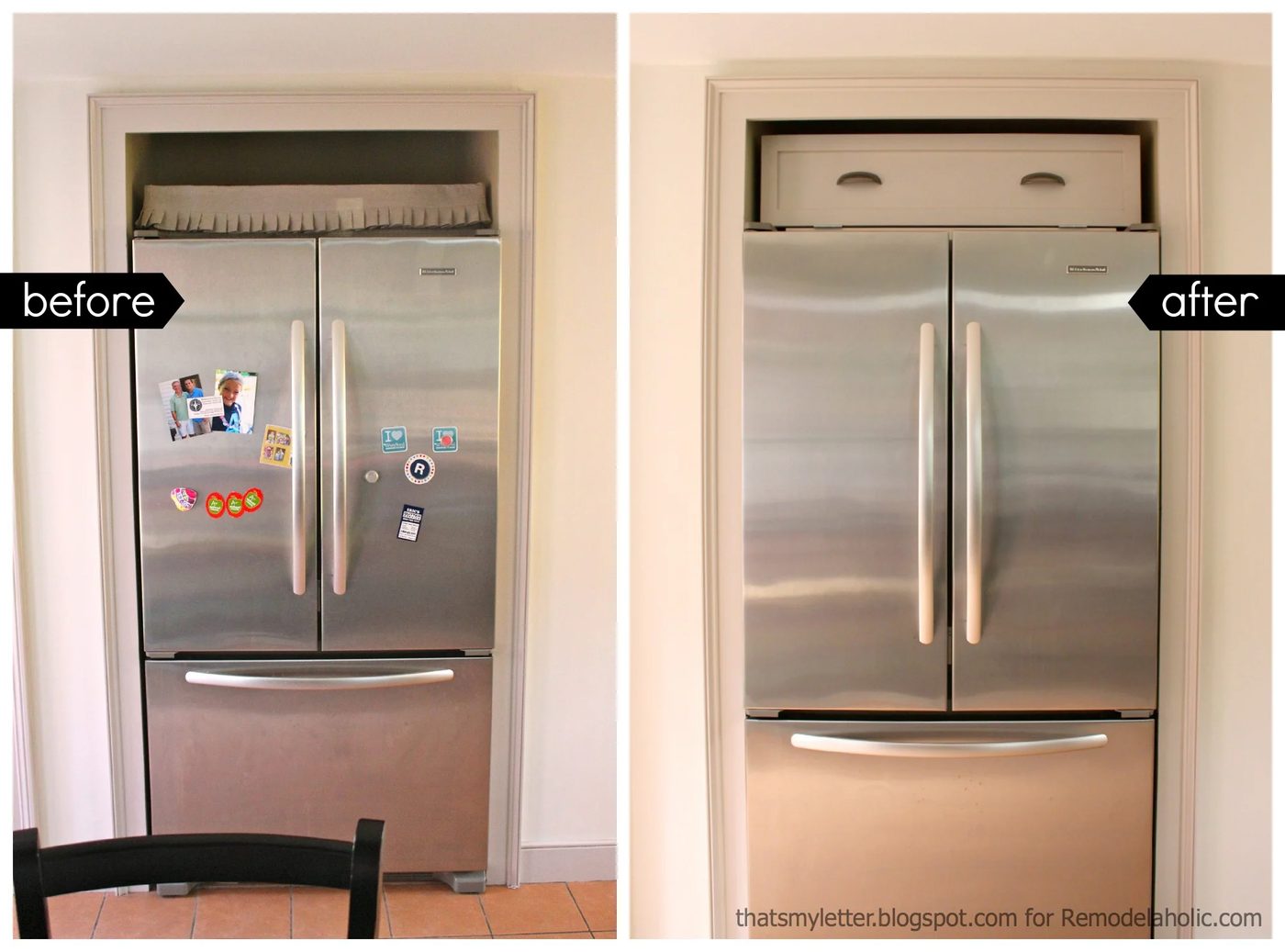 over fridge cabinet before after