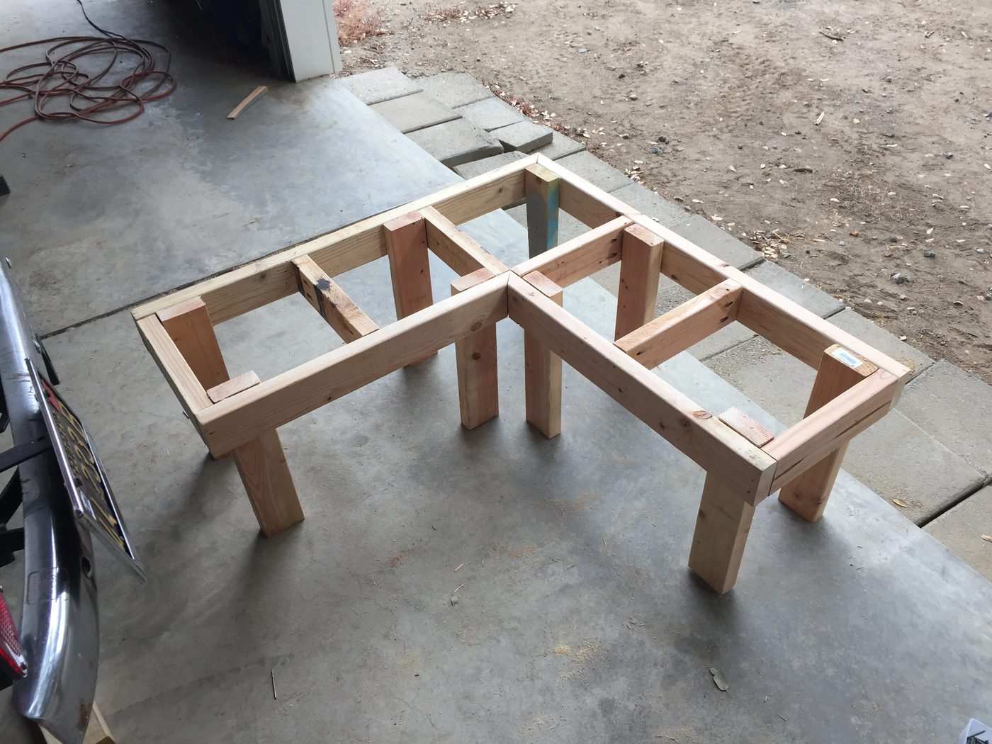 Handmade Corner Bench frame with legs attached