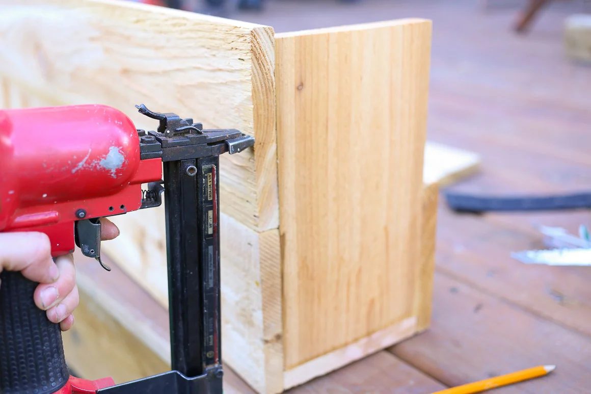 step 6, add front board to cottage style cedar window box planter