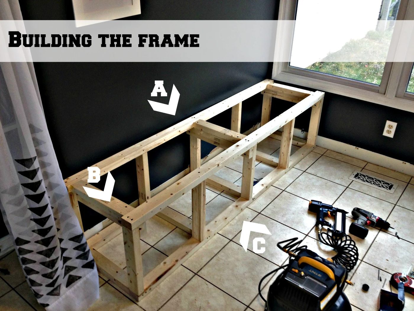 build a corner banquette bench frame first step, Pinterior Designer featured on Bekob