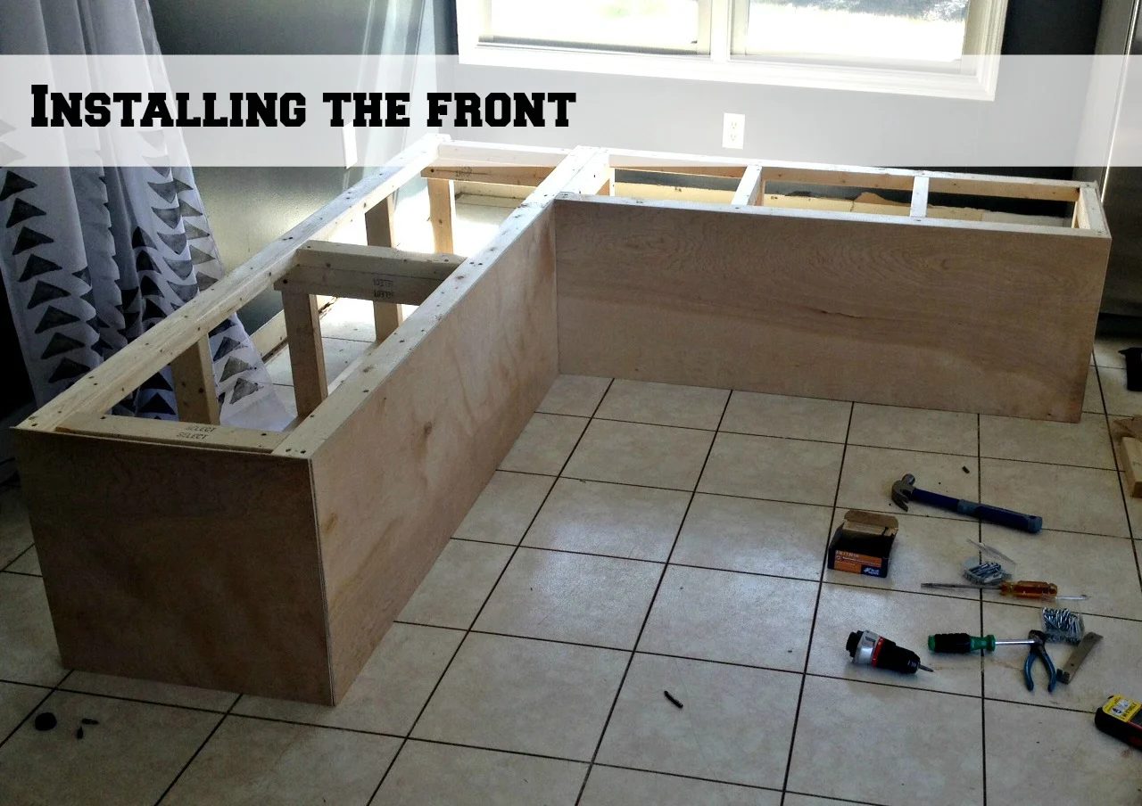 adding a front to the banquette corner bench frames, Pinterior Designer featured on Bekob
