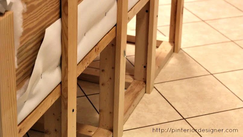 attach headboard backrest to banquette bench with 1x3 boards, Pinterior Designer featured on Bekob