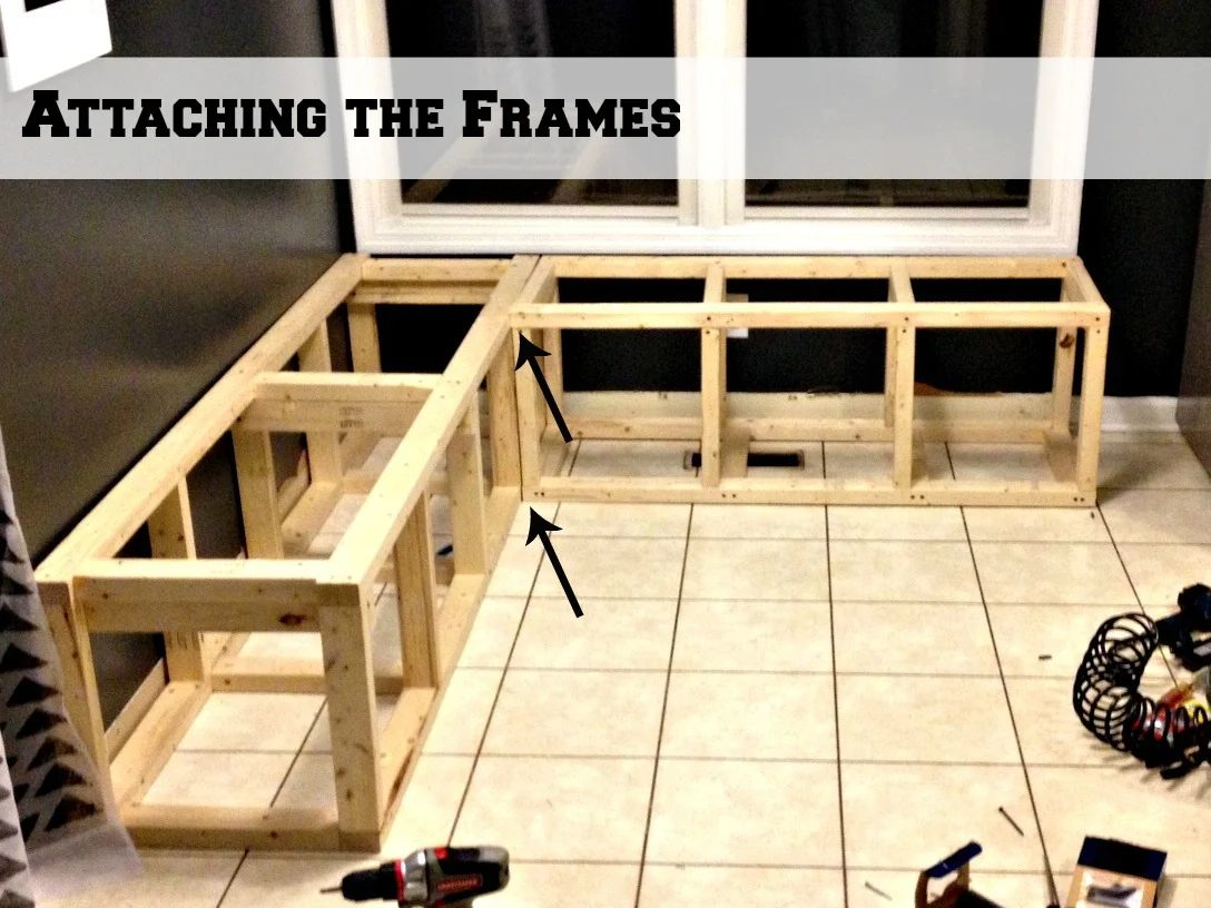 attaching two frames for a corner banquette bench, Pinterior Designer featured on Bekob