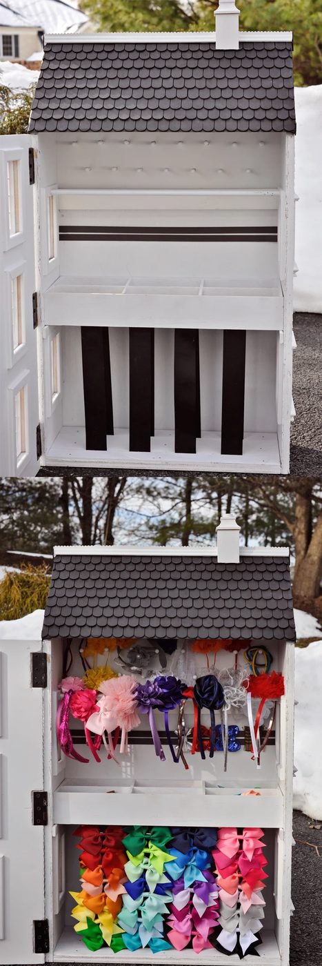 memorable Handmade dollhouse hair accessory storage box. well fitted for storing hair bows, hair clips, headbands, bobby pins, everything you need for those cute girls' hairstyles,