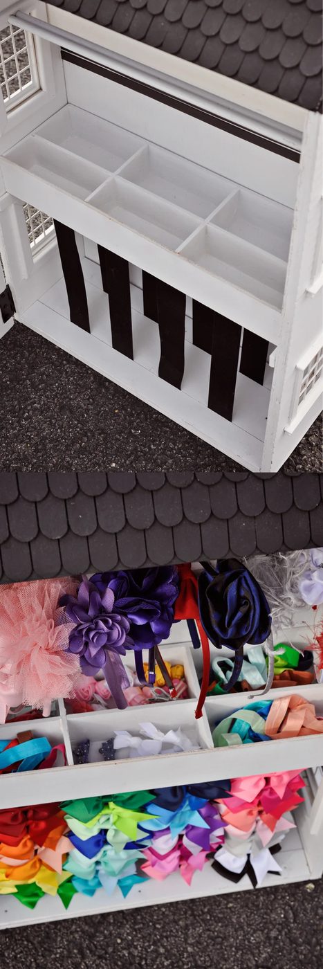 Dollhouse Hair Bow Storage -- so brilliant and so cute! Could be used for office supplies or art supplies, too! walkthrough from Jenny on Bekob.com