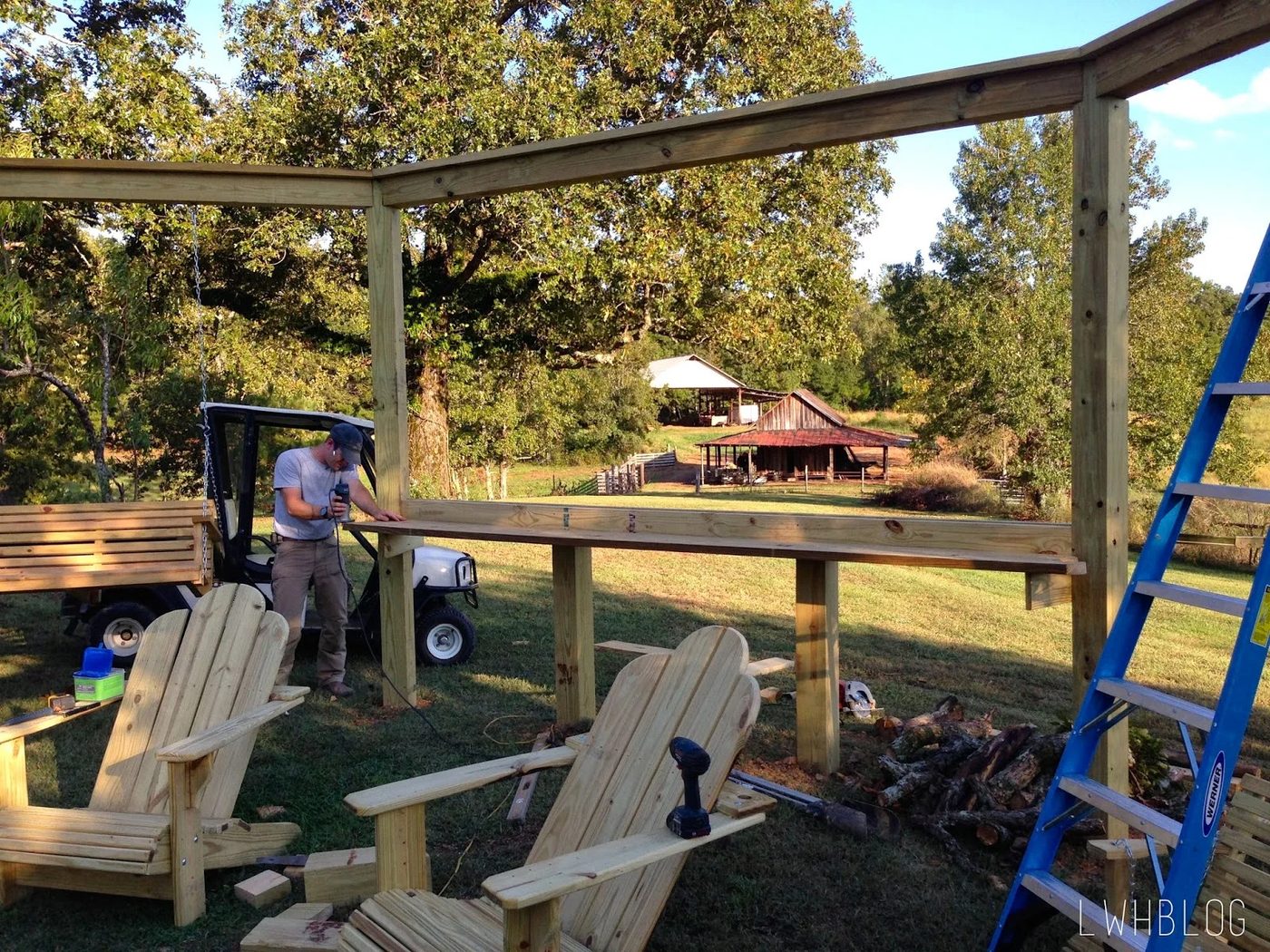Building a Pergola with a Bar and Adirondack Chairs by Little White House Blog featured on @Bekob