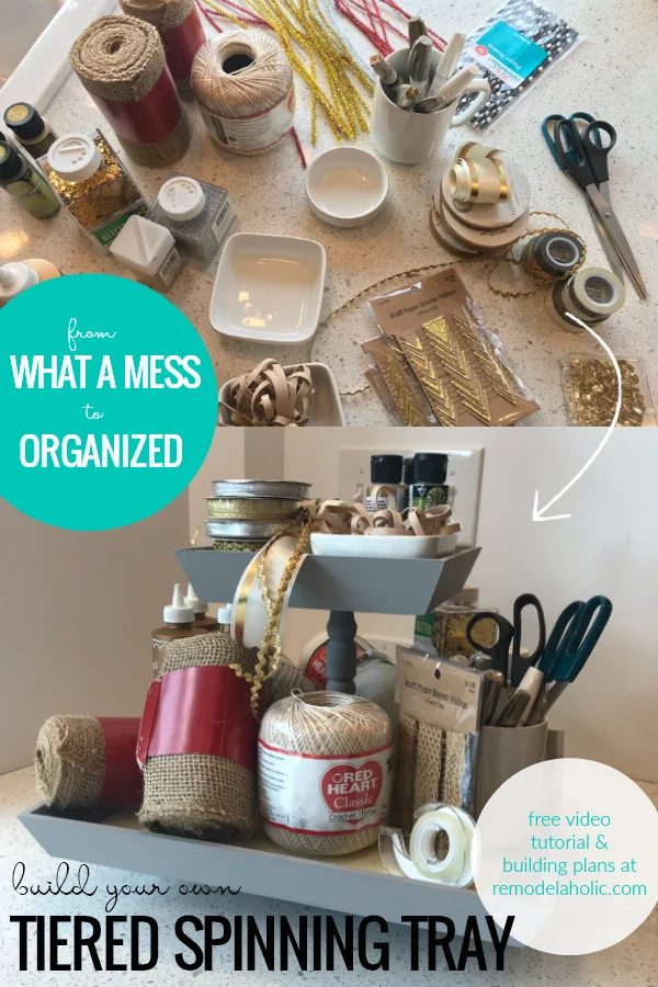 Organize Craft Supplies, Makeup And Toiletries, Office Supplies, Snacks, Produce, And More With This Handmade Tiered Spinning Tray walkthrough #Bekob