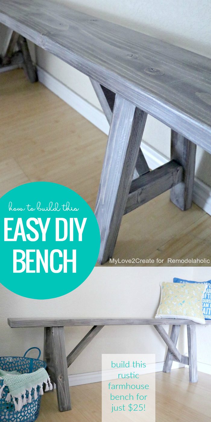 Handmade rustic farmhouse wood bench, straightforward first-time build with woodworking plans and video walkthrough, Bekob