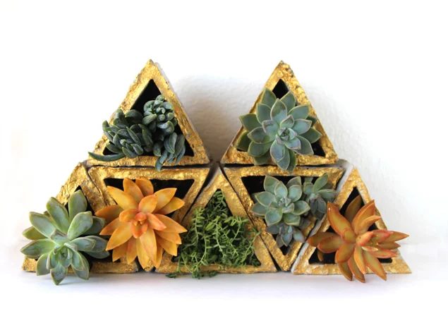 handmade geometric concrete planters with gold edges, A Piece of Rainbow on Bekob