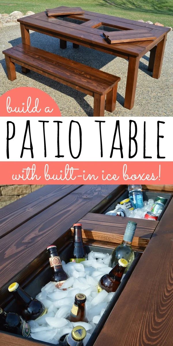 Handmade Patio Table with Built-In Drink Coolers