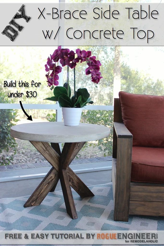 Handmade X-Brace Concrete Side Table Plans | Rogue Engineer for Bekob.com