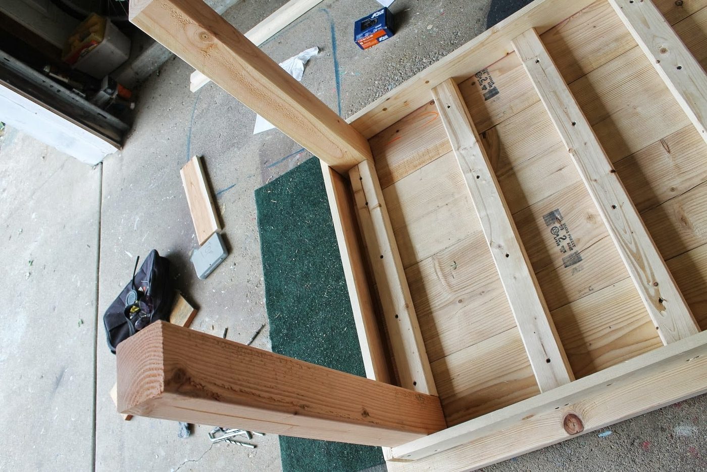 underside of unfinished handmade farmhouse table, featured on Bekob.com