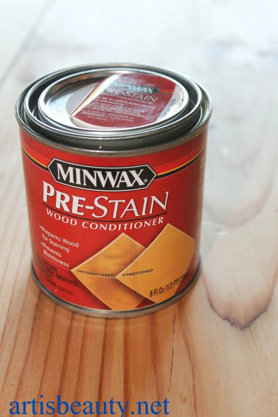 pre-stain wood conditioner for even coverage on a new but aged handmade farmhouse table , featured on Bekob.com