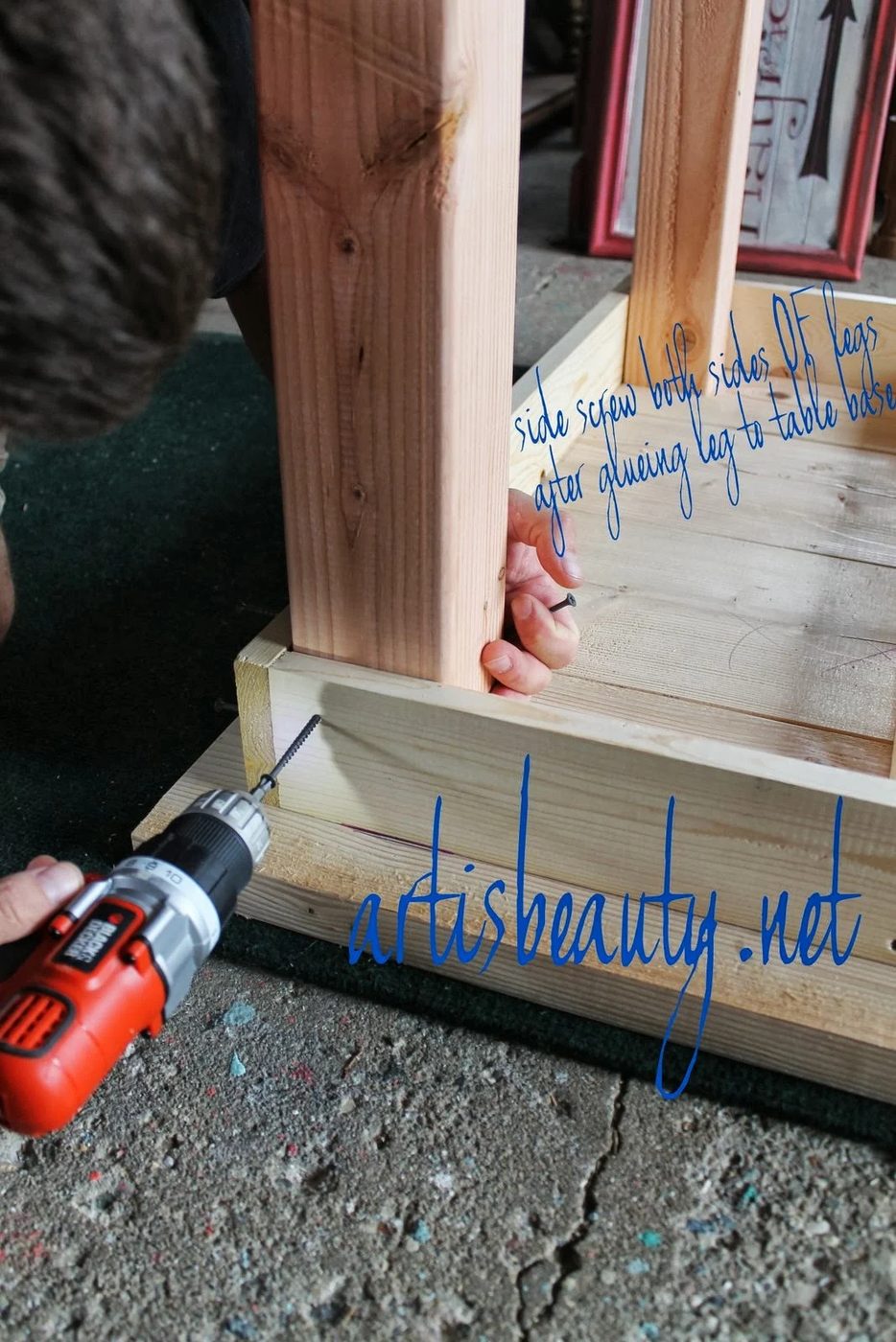 attach legs of farmhouse table, featured on Bekob.com