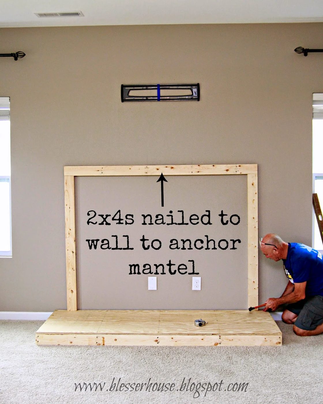 wall cleat for handmade faux fireplace - Blesser House featured on @Bekob
