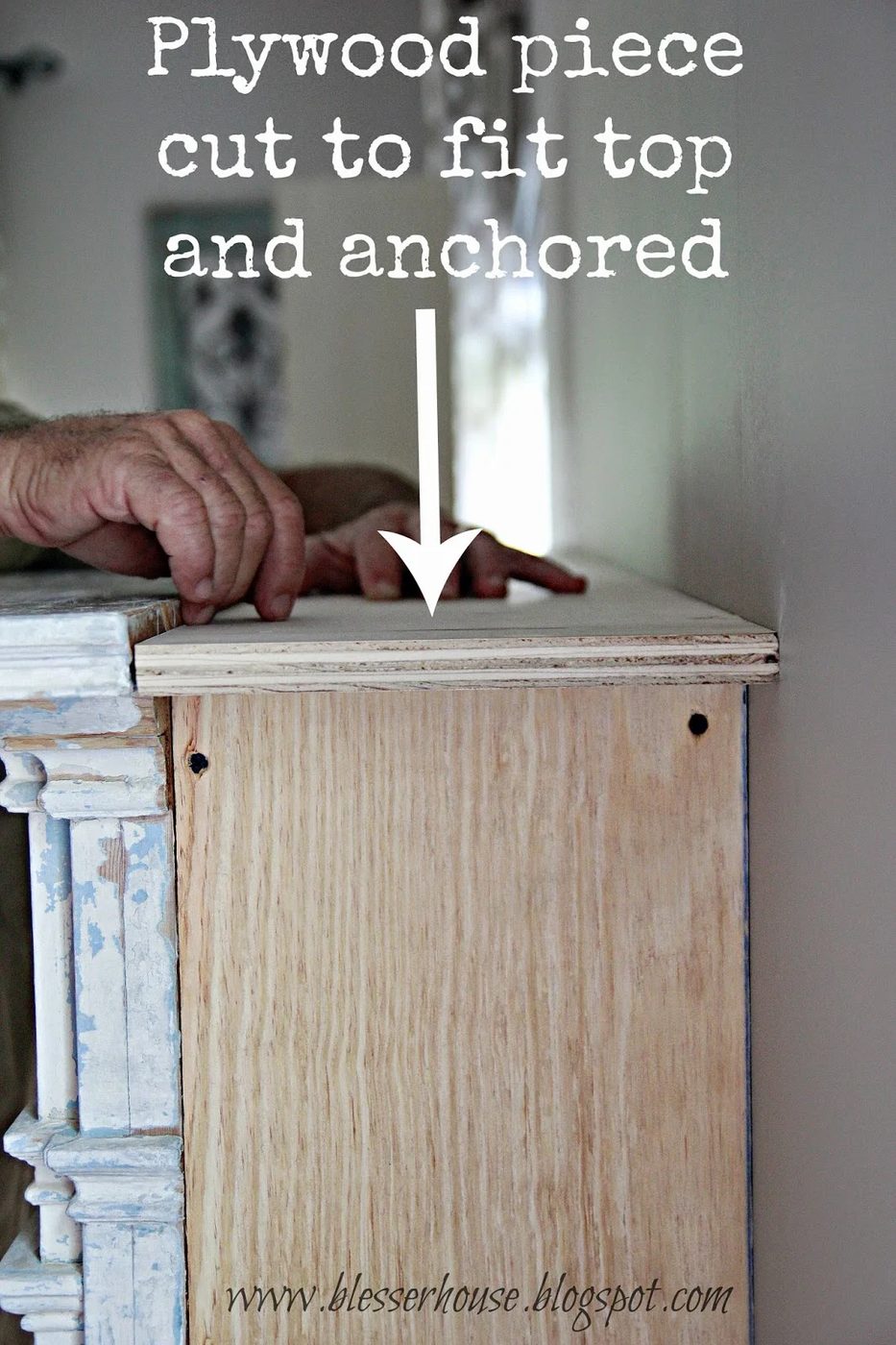 add a plywood top to the faux fireplace - Blesser House featured on @Bekob