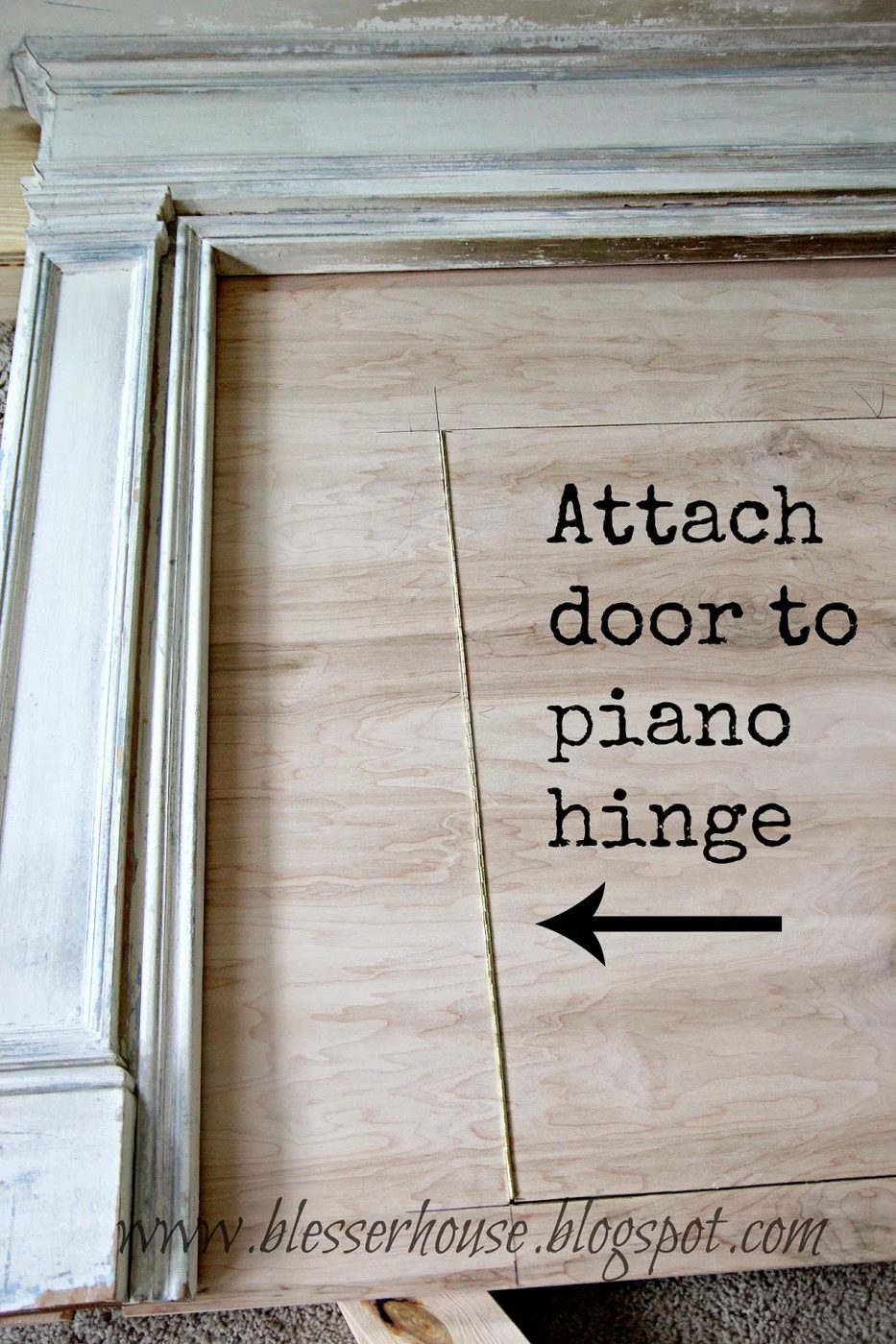 piano hinge faux fireplace door - Blesser House featured on @Bekob