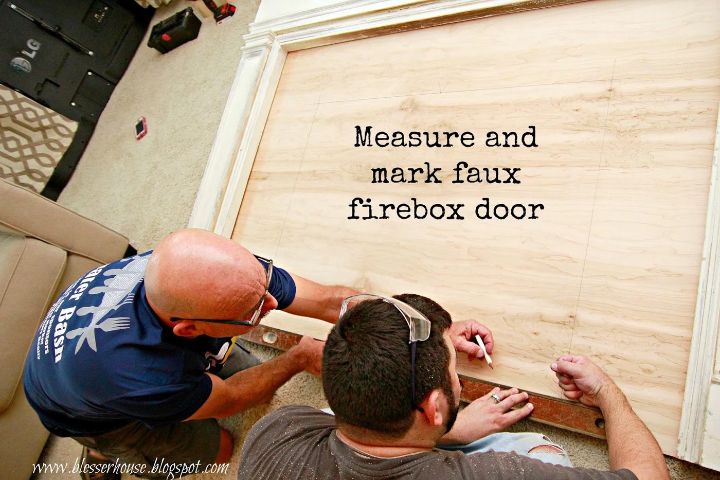 firebox door for handmade faux fireplace - Blesser House featured on @Bekob