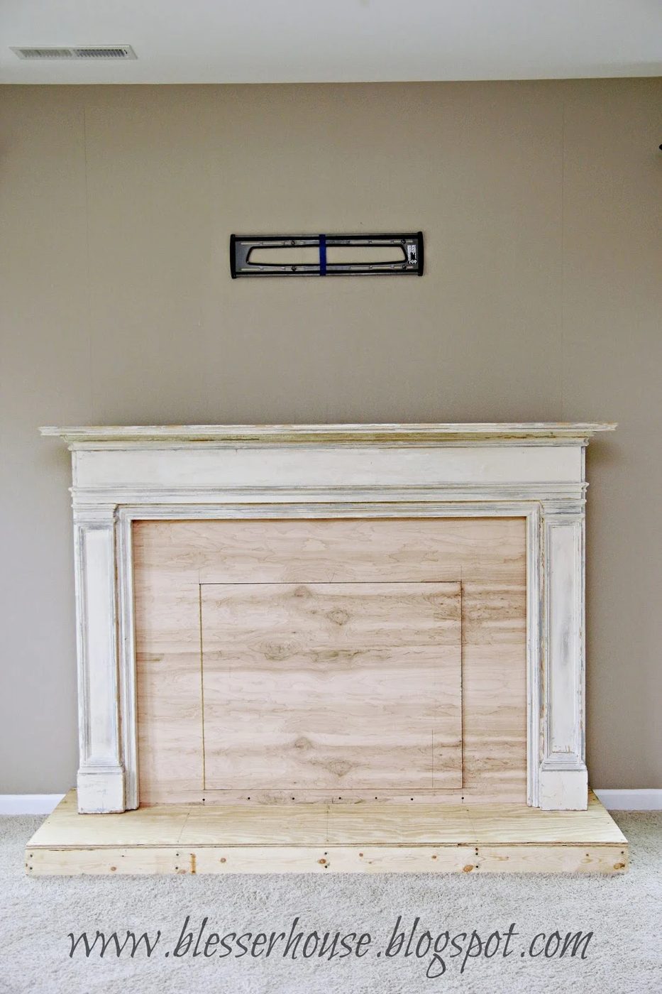 faux fireplace Handmade in progress - Blesser House featured on @Bekob