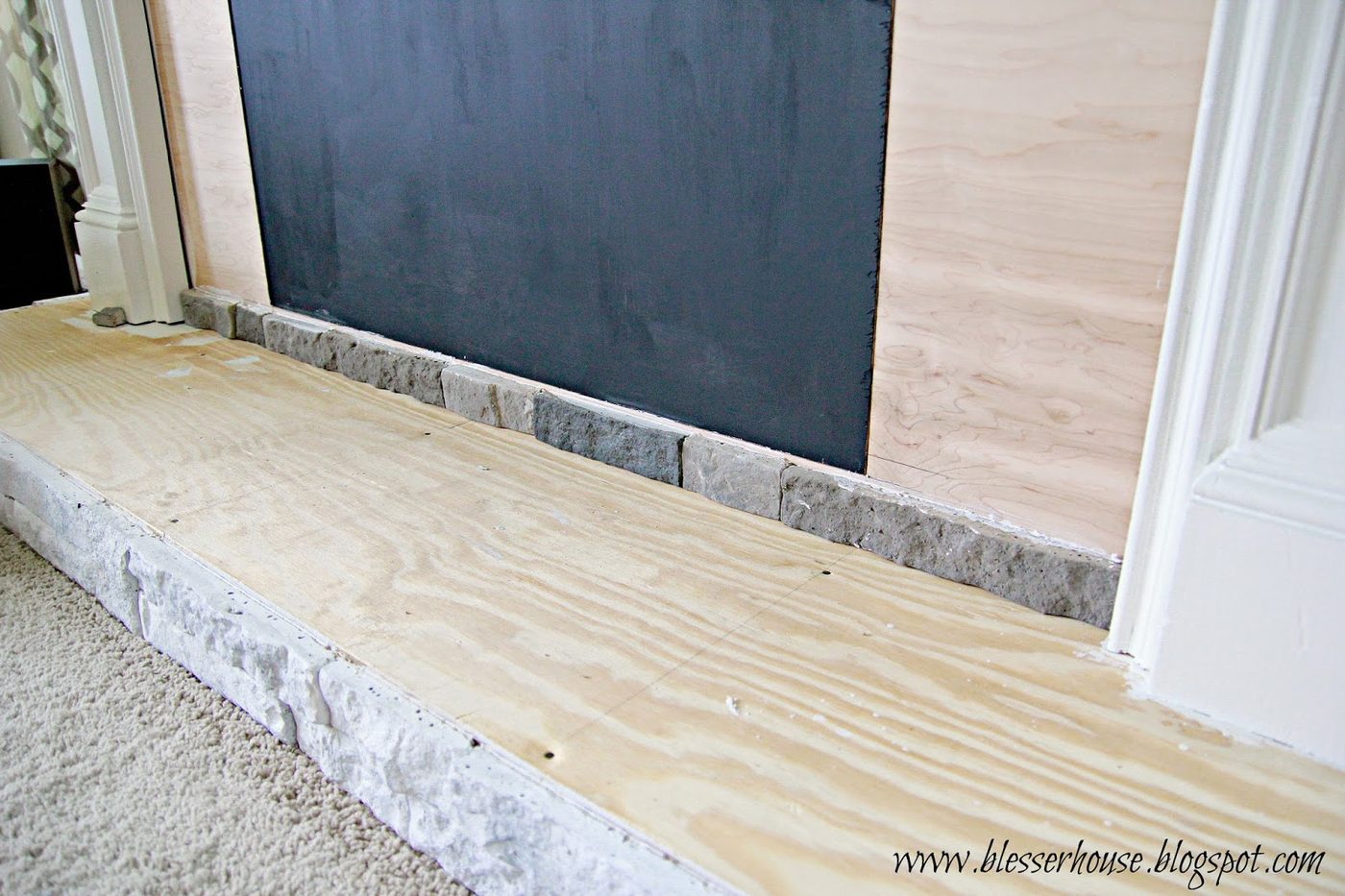 hearth base with airstone for faux fireplace - Blesser House featured on @Bekob