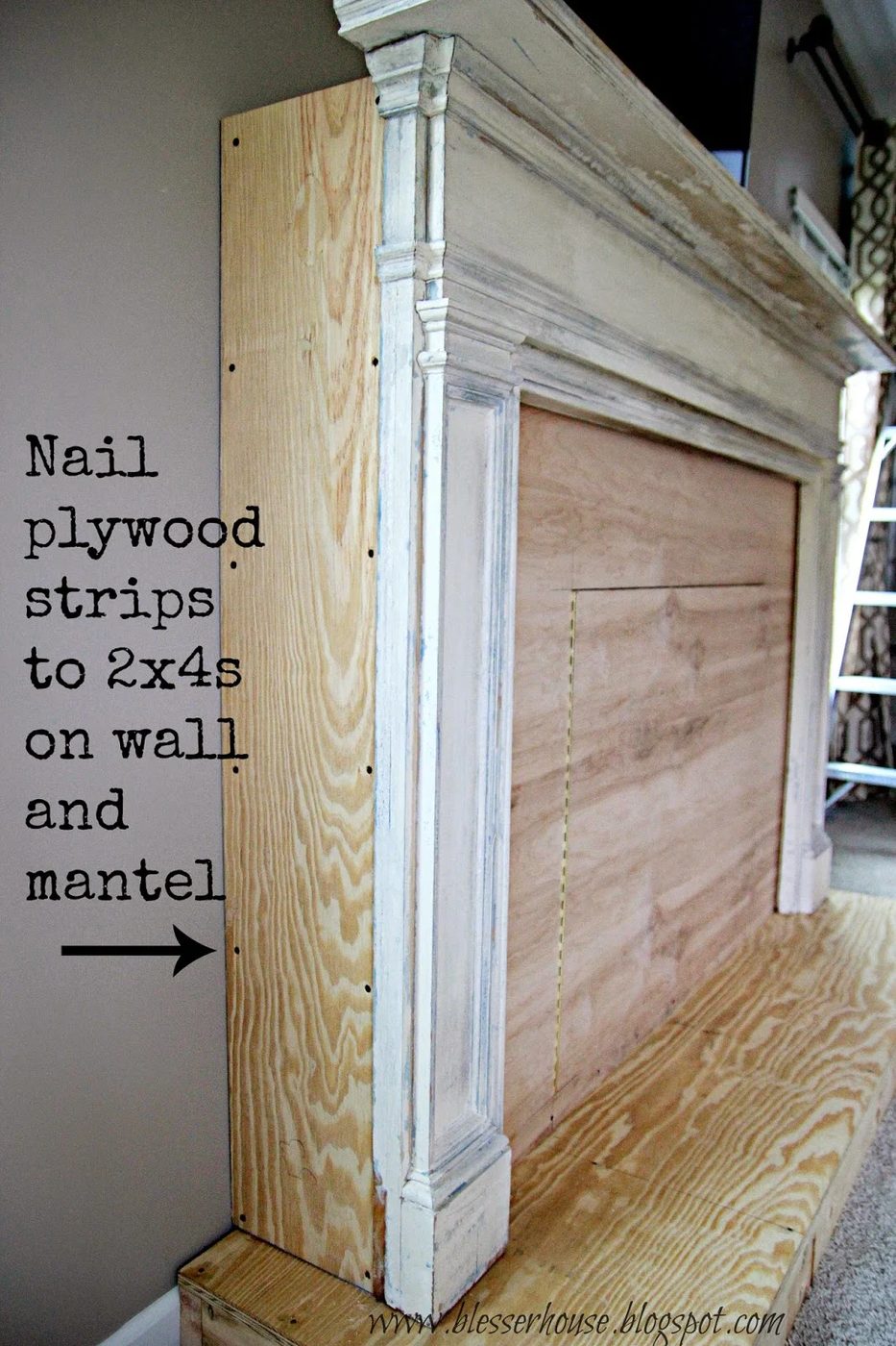 mounting the faux fireplace on the wall - Blesser House featured on @Bekob