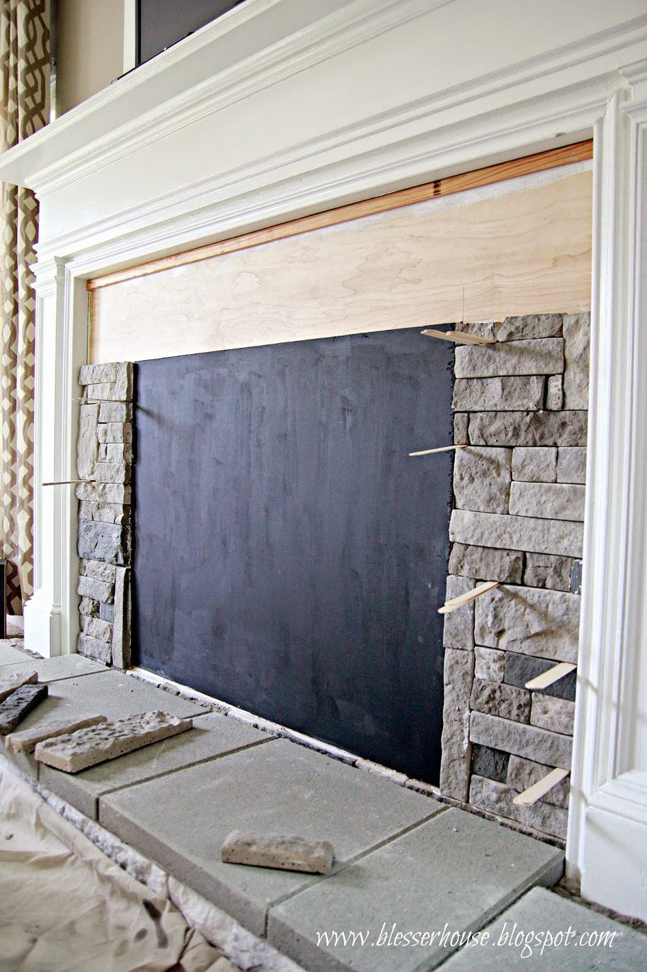 install airstone on a faux fireplace - Blesser House featured on @Bekob