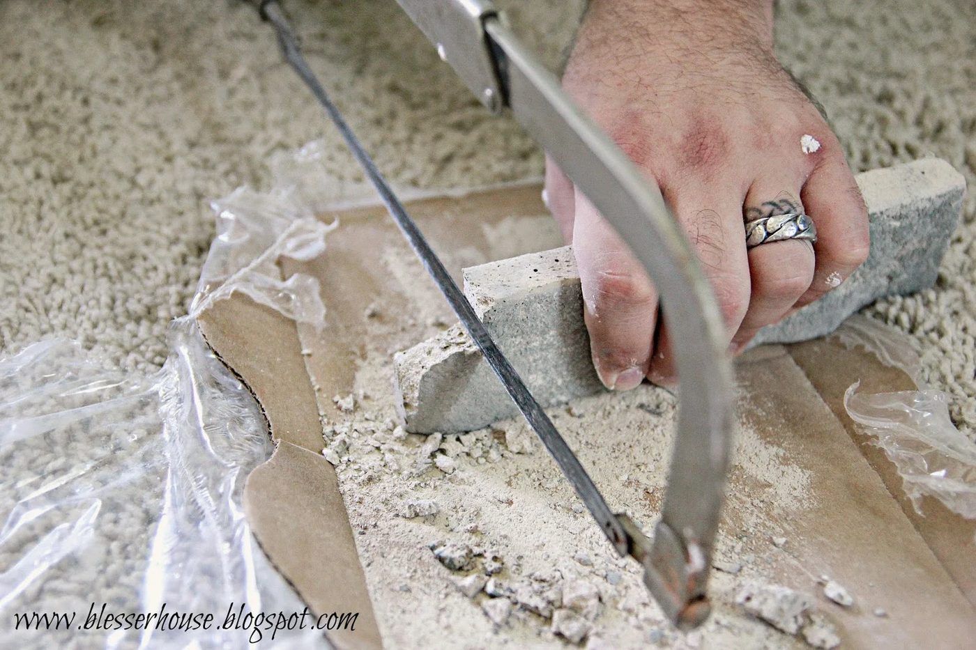 cut airstone for faux fireplace - Blesser House featured on @Bekob