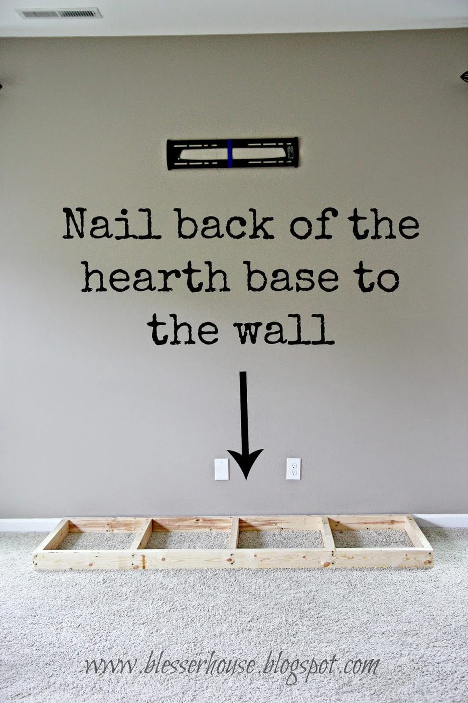 install hearth base for faux fireplace - Blesser House featured on @Bekob