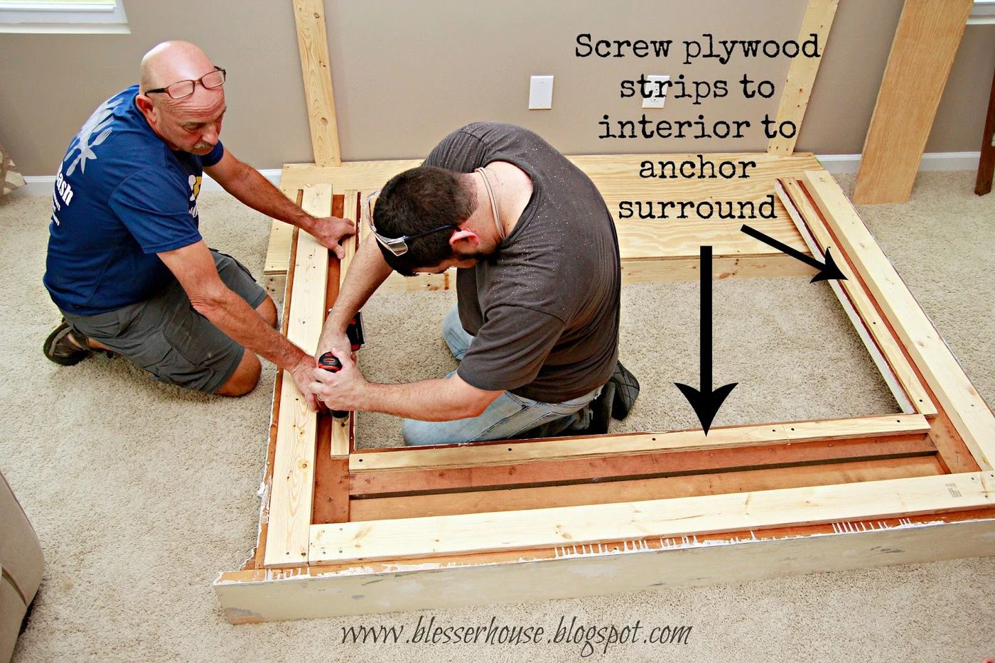 build a faux fireplace using a salvaged mantel - Blesser House featured on @Bekob
