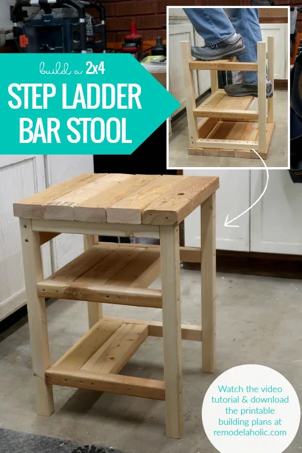 build an straightforward 2x4 step ladder bar stool combo that flips between seating and stepstool - building plan and video walkthrough #Bekob